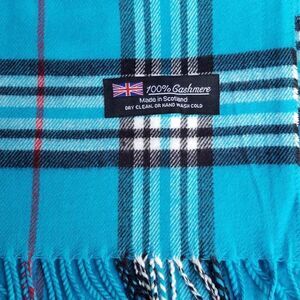 Cashmere Turquoise Plaid Scarf NEW! So Soft..100% Scottish Cashmere